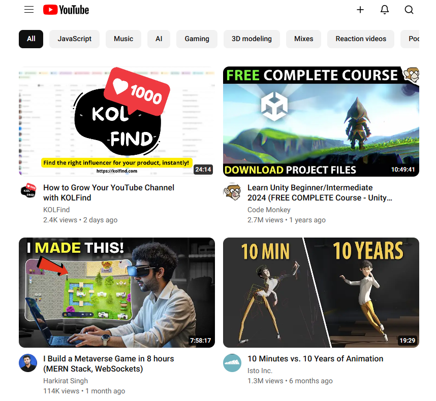 YouTube thumbnails preview interface